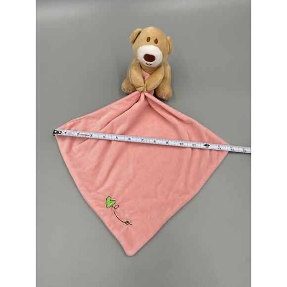Mothercare Tan Teddy Bear Lovey Baby Security Blanket Pink Velour Green Heart - Picture 5 of 6